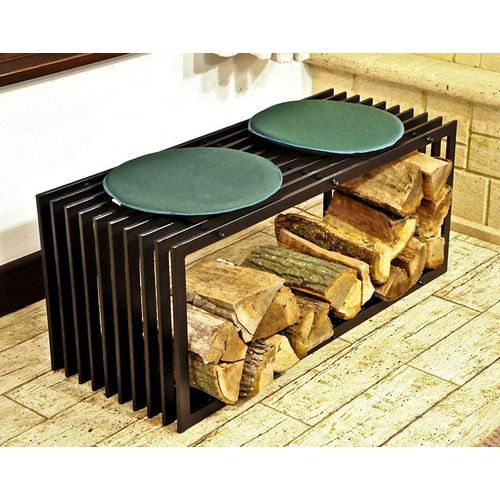 Kaminholzständer Bank D-Stil 100 cm Kaminholzregal Holzkorb Kaminholzhalter