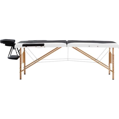 vidaXL Massageliege Klappbar 2-Zonen mit Holzgestell Schwarz und Weiß