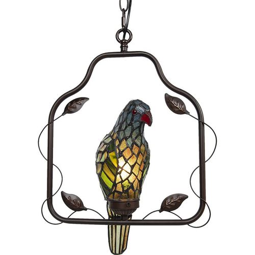Clayre & Eef Deckenlampe Tiffany Papagei Braun Blau Metall