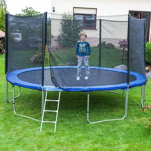 Trampolin-King 400cm Trampolin mit Sicherheitsnetz, Randabdeckung, Leiter, Blau, MS-16530