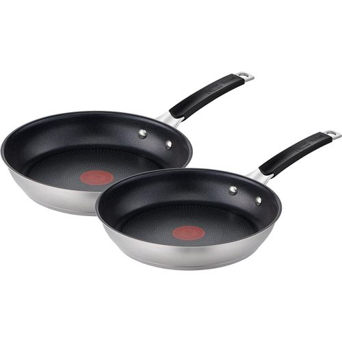 Bratpfannen-Set, 24/28 cm, antihaftbeschichtet, Induktion, Edelstahl, genieteter Griff mit Silikoneinsatz, Thermosignal, langlebig
