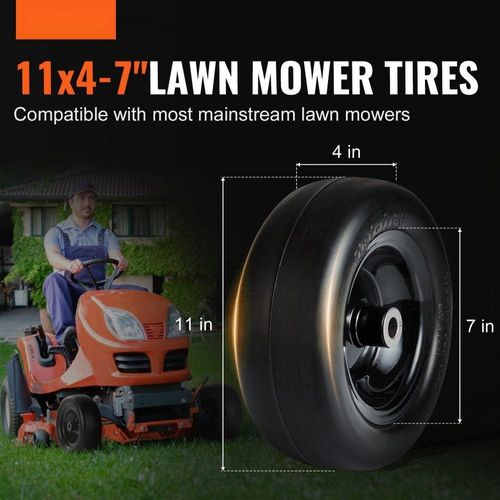 Rasenmäherreifen mit-Felge 11x4-7 Zoll | Schlauchlose Traktorreifen 2er-Pack | Pannensicherer PolyurethanReifen - 3,4 Zoll Nabe - 3/4 Zoll Buchsengröße