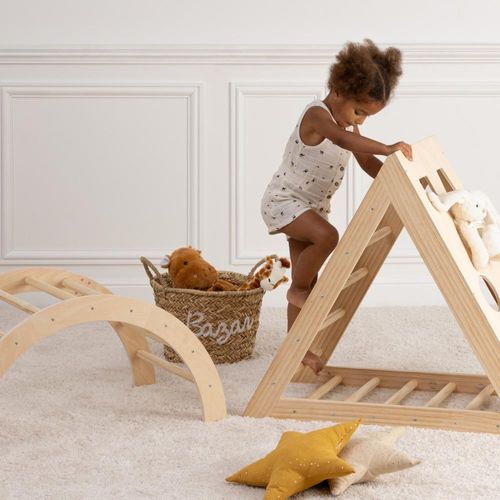 MISOU Pikler Kletterbogen mit Kletterdreieck Montessori Triangle Kletterrahmen Baby Holz