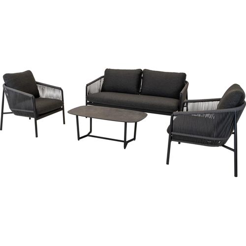 Loungeset - Schwarz - Aluminium - Seil - HPL-Tischplatte