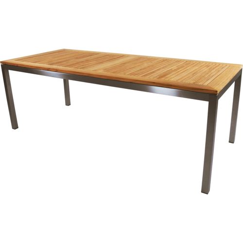 Tisch - 220x92 cm - Edelstahl -Teakholz
