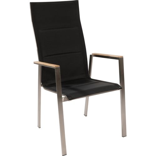 Stapelstuhl - Hohe Rückenlehne - Schwarz - Edelstahl & Teakholz - 59x66x109 cm