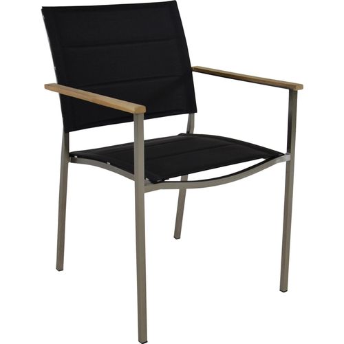Stapelstuhl - Schwarz - Edelstahl & Teakholz - 56x62x85 cm
