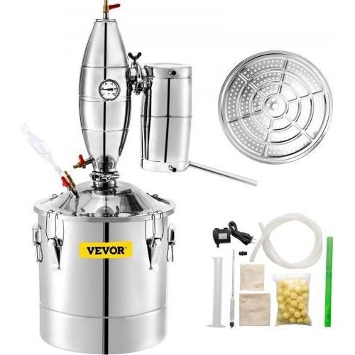 VEVOR Moonshine Still, 30 l Wasser-Alkohol-Destilliergerät, 6,6-Gallonen-Weinherstellungskessel, SUS 304 Moonshine Still Kit mit eingebautem Thermometer, DIY-Whiskey-Destillieranlage mit Pumpe, Alkohol-Destillieranlage für Wein, Whisky, Brandy