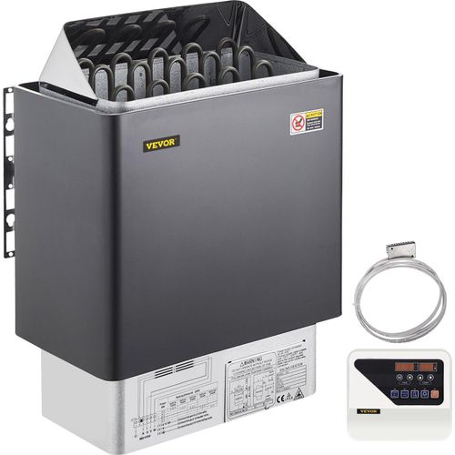 Saunaofen 9 KW, Sauna Elektroherd 380 V - 415 V, Edelstahlsaunaofen, Elektrischer Saunaofen 2 Modi (Temperatur, Zeit), mit Externem Steuergerät und 3M-Temperatursensor für Zuhause Hotel Sauna Spa Dusche Bad