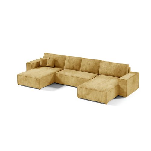 Große Ecksofa mit Schlaffunktion POSE U, Cord gepolstert, POSO 01, Gelb