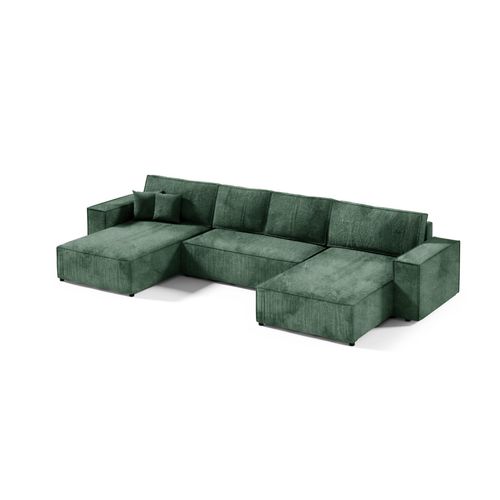 Große Ecksofa mit Schlaffunktion POSE U, Cord gepolstert, POSO 14, Grün