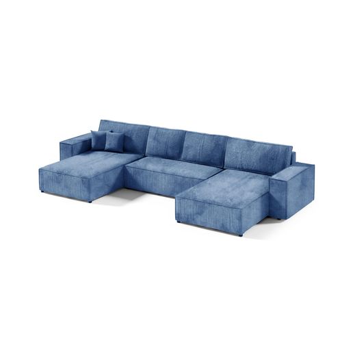 Große Ecksofa mit Schlaffunktion POSE U, Cord gepolstert, POSO 05, Blau