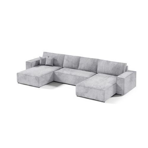 Große Ecksofa mit Schlaffunktion POSE U, Cord gepolstert, POSO 55, Grau