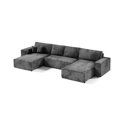 Große Ecksofa mit Schlaffunktion POSE U, Cord gepolstert, POSO 34, Graphit