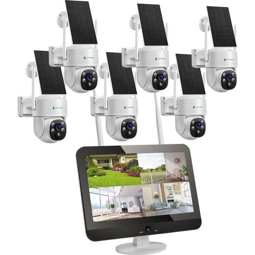 LUVISION Dual WLAN PTZ Überwachungssystem mit LED Monitor 4MP Solar PTZ Überwachungskamera Mikrofon, Sirene, Smarte Nachtsicht