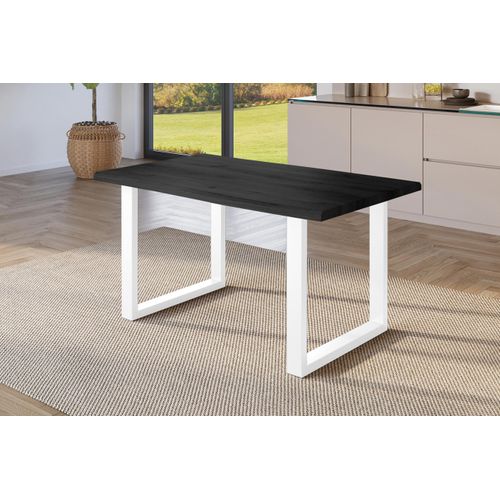 Esstisch Baumkante Holz-Optik Grau 140 x 80 U-Gestell weiß JULIUS