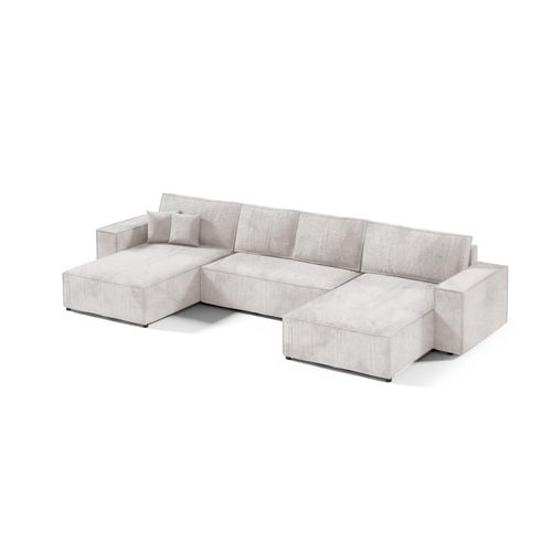 Große Ecksofa mit Schlaffunktion POSE U, Cord gepolstert, POSO 100, Hellbeige