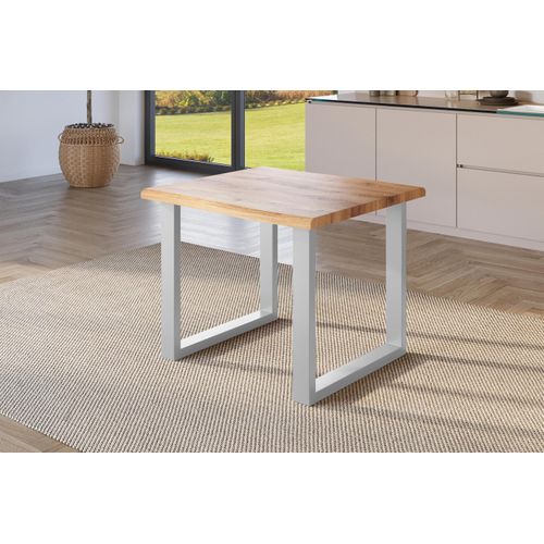Esstisch Baumkante Holz-Optik Wildeiche 80 x 80 U-Gestell silber JULIUS