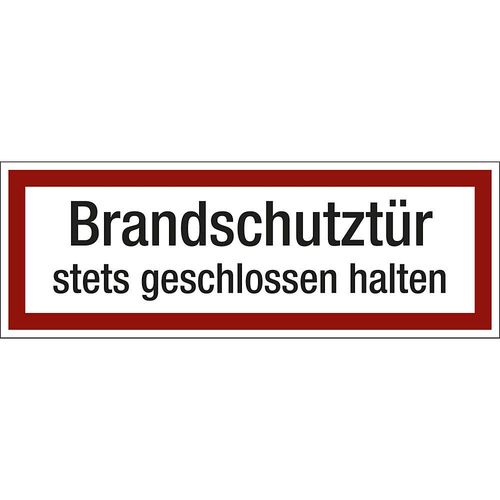 Brandschutzkennzeichen für die Feuerwehr, Brandschutztür stets geschlossen halten, VE 10 Stk, Folie, LxH 297 x 105 mm kaiserkraft