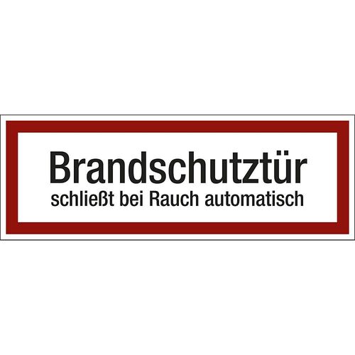 Brandschutzkennzeichen für die Feuerwehr, Brandschutztür schließt bei Rauch automatisch, VE 10 Stk, Folie, LxH 297 x 105 mm kaiserkraft