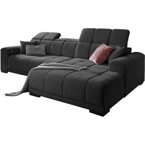 Ecksofa - 301 x 195 cm - Schwarz - Webstoff - elektr. Sitztiefenverstellung