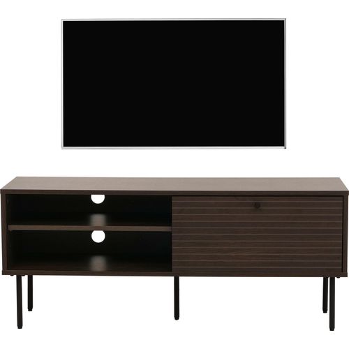 TV-Rack HWC-N78, Lowboard TV-Schrank, skandinavischer Stil Metall Holz Melamin MVG 50x120x40cm dunkelbraun