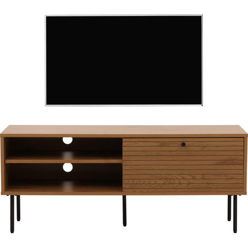 TV-Rack HWC-N78, Lowboard TV-Schrank, skandinavischer Stil Metall Holz Melamin MVG 50x120x40cm natur