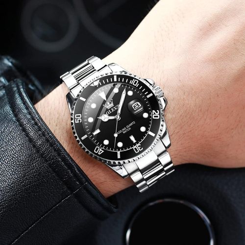 Multifunktionsuhr für Herren mit Datum, Golde und Silber Edelstahl Analog Uhren für Herren, Klassische Drehbarer Lünette Herren Armbanduhr