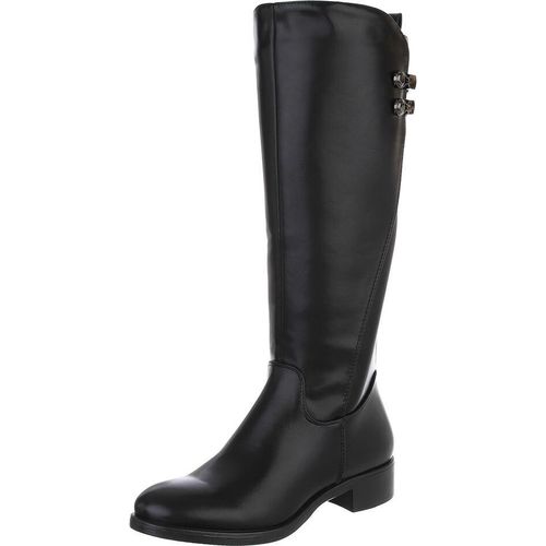 Ital-Design Damen Stiefel Textiloptik, Lederoptik Flache Stiefel 90110029 Schwarz Gr. 36
