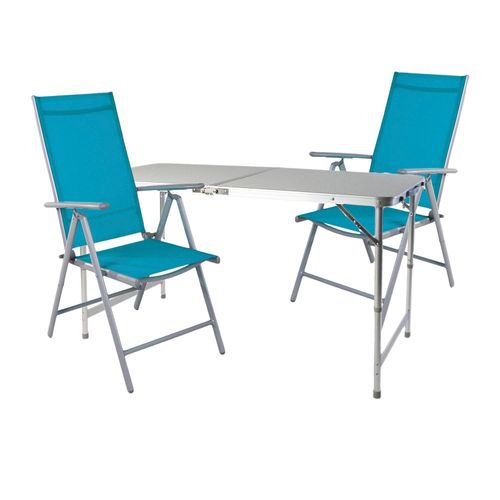 XXL 3-teiliges Campingmöbel Set Aluminium Textilen Petrol