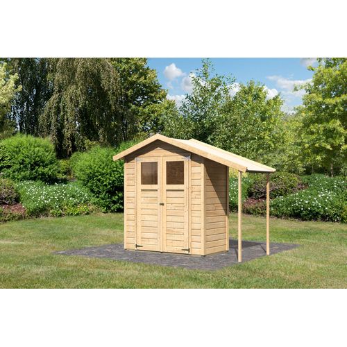 Karibu Housten inkl. Anbaudach Gartenhaus 14 mm Wandstärke Geräteschuppen Gartenschuppen