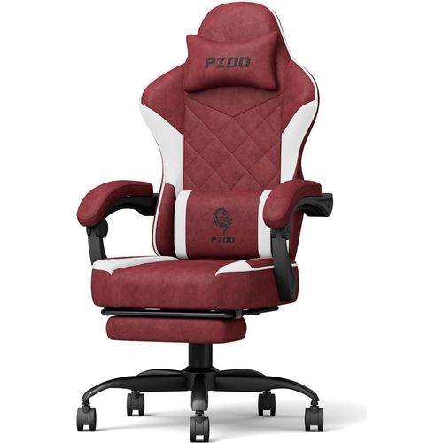 Gamer Stuhl Rot Ergonomisch mit Fußstütze Lordosenstütze