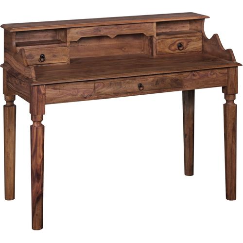 Schreibtisch Massivholz Sheesham, Sekretär 115 x 100 x 60 cm mit 3 Schubladen, Konsolentisch im Landhaus-Stil