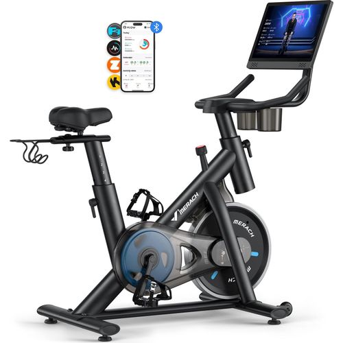Heimtrainer Fahhrad für Zuhause, leises Fitnessbike mit HD-Touchscreen, Magnetischer Widerstand, 8 Widerstandsstufen, bis 136 KG belastbar