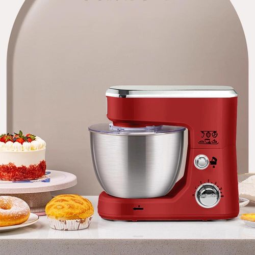 Küchenmaschine Knetmaschine, 1000W leistungsstark, 5L Tilt-Head Geräusche Knetmaschine, 6-stufige Geschwindigkeiten, Teigmaschine mit Rührbese Rot