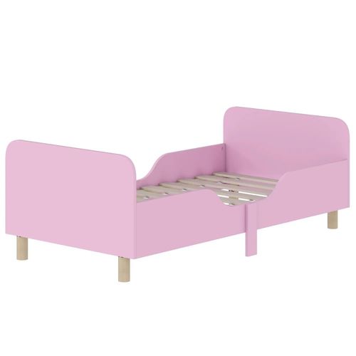 Kinderbettgestell, Einzelbettrahmen für Kinder, Schutzgitter, kleines Bett für Kinderzimmer, MDF, ohne Matratze, Rosa