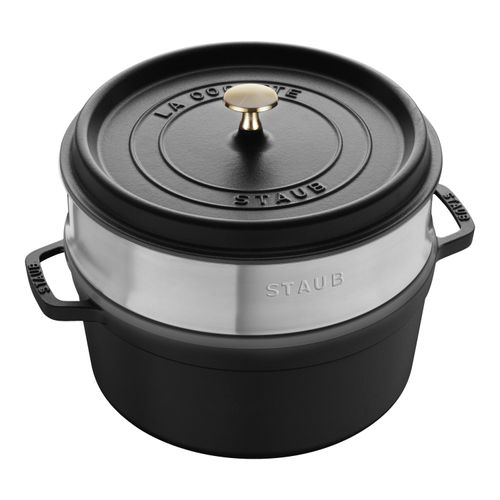 Staub La Cocotte Cocotte mit Dämpfeinsatz 26 cm, rund, Schwarz, Gusseisen Image