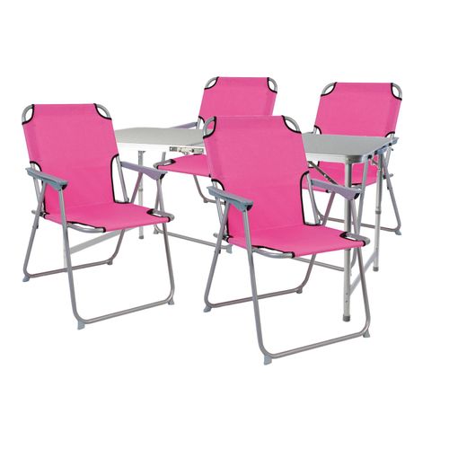 5-teiliges Campingmöbel Set Alu 120x60x58/70cm Pink