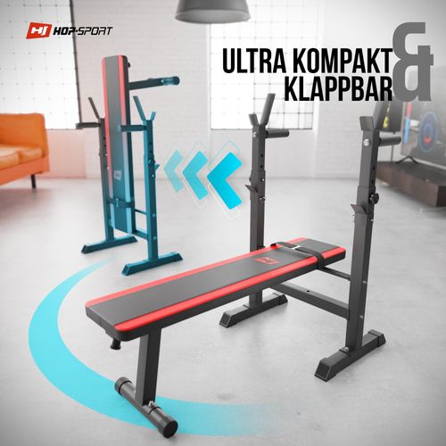 Hop-Sport HS-1080 klappbare Hantelbank mit Gewichten Sets 69kg– Hantelsets mit Langhantel, Hantelscheiben aus Gusseisen