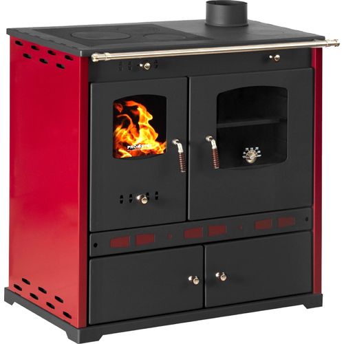 Kaminofen mit Backfach und Herdplatte Perfect Eco Lux Rot Rechts Holzofen 7 kW Kamin Ofen Holz Werkstattofen Hüttenofen Heizofen Gartenofen
