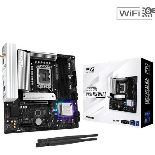 ASRock B860M Pro RS WiFi - Motherboard - micro ATX - LGA1851-Sockel - B860 Chipsatz - USB-C 3.2 Gen 2x2, USB-C 3.2 Gen2, USB 3.2 Gen 2, USB 3.2 Gen 1 - 2.5 Gigabit LAN, Bluetooth, Wi-Fi 6E - Onboard-Grafik (CPU erforderlich)