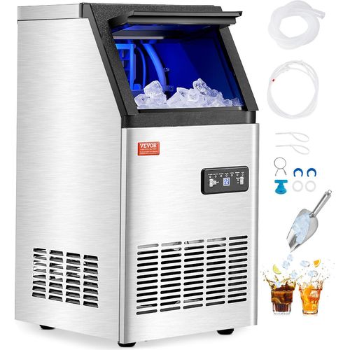 VEVOR kommerzielle Eismaschine (45,36 kg/Tag) Eisbereiter mit 7,26 kg Speicherkapazität, 36 Eiswürfel in 15 Minuten, LED-Digitalanzeige, freistehend, selbstreinigend, für Bar Büro Restaurant