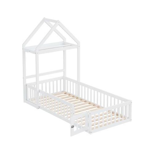 Kinderbett 90x200 cm Ohne Matratze Aus Massivholz Mit Stauraum Vollschutzgitter Tueren Lattenrost Weiss Einzelbett Kinderbett Holzbett Jugendbett