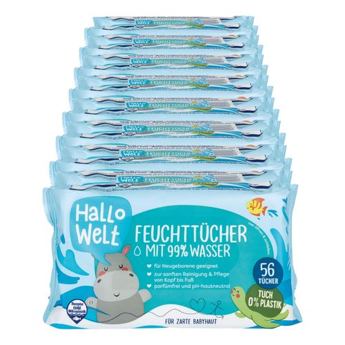 Hallo Welt Feuchttücher 99% Wasser 2 x 56 ST, 8er Pack
