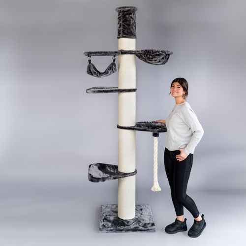 RHRQuality Kratzbaum für große Katzen – Maine Coon Tower Crown – 240 bis 260 cm hoch – Mit extra dicken 20 cm Sisalstämmen – Dunkelgrau