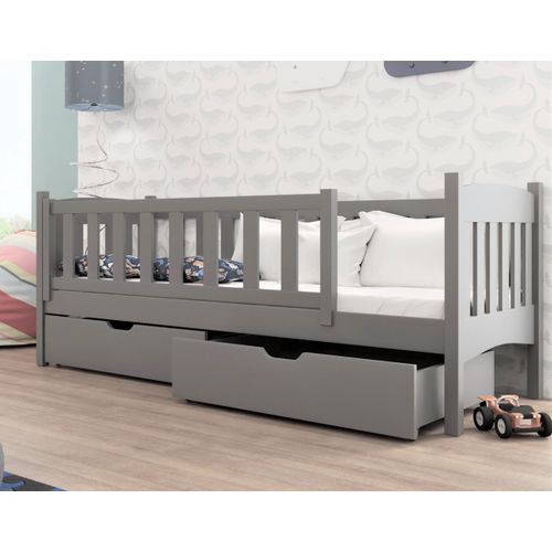 Kinderbett aus Massivholz GANDALF mit Schubladen – 200 x 90 cm – grau