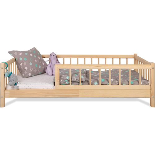 Kinderbett NINA Bett mit Rausfallschutz 120x200cm Latternost Bettgestell aus Kiefer Holz für Haus Kinder Jungen & Mädchen - Holzbett Baby Kinderzimmer Junge Deko