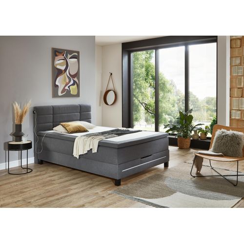 Jefferson Boxspringbett mit Lichtleiste, 140x200 cm, Anthrazit