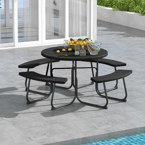 GOPLUS Picknicktisch Set für 8 Personen, Gartenmöbel Set HDPE, Sitzgruppe Outdoor mit Schirmloch, Campingtisch Bierzeltgarnitur