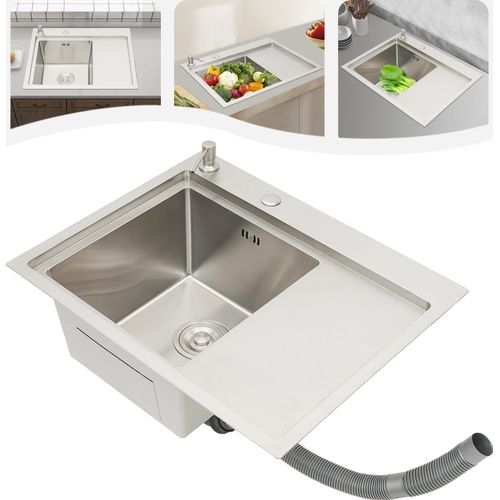 Edelstahl Küchenspüle mit Abtropfkorb Seifenspender 62,99*50,04*21,84cm silber